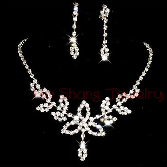White Crystal Rhinestones Silver Plated  Jewelry Set