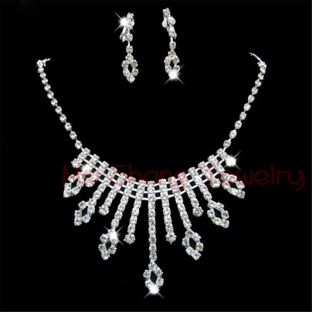 White Crystal Rhinestones Silver Plated  Jewelry Set