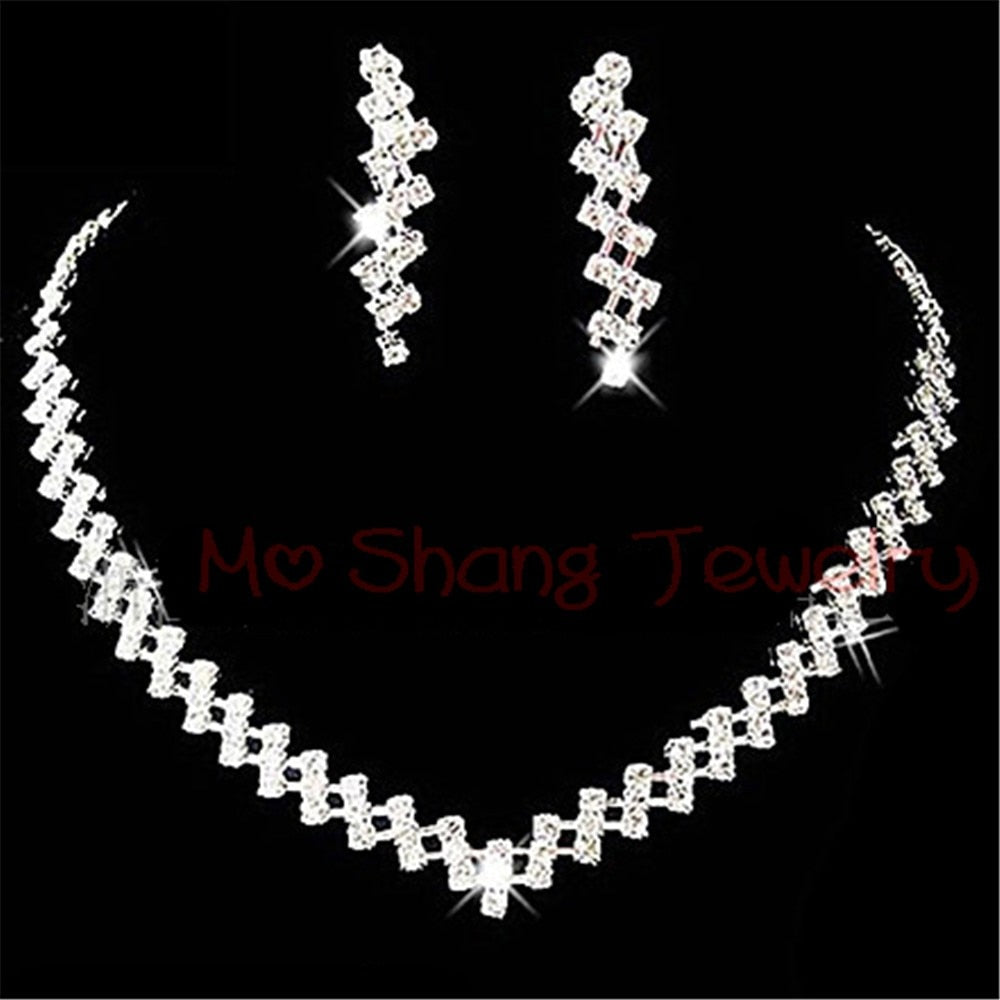 White Crystal Rhinestones Silver Plated  Jewelry Set