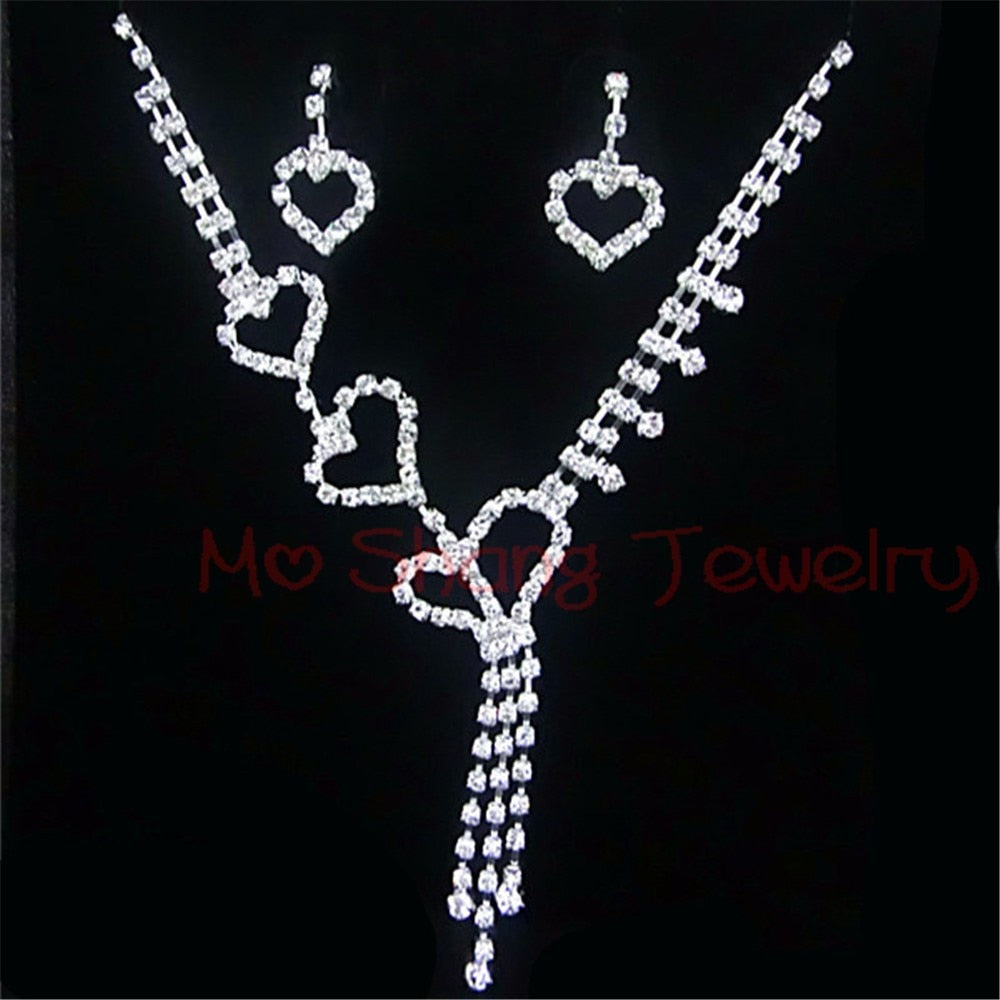 White Crystal Rhinestones Silver Plated  Jewelry Set
