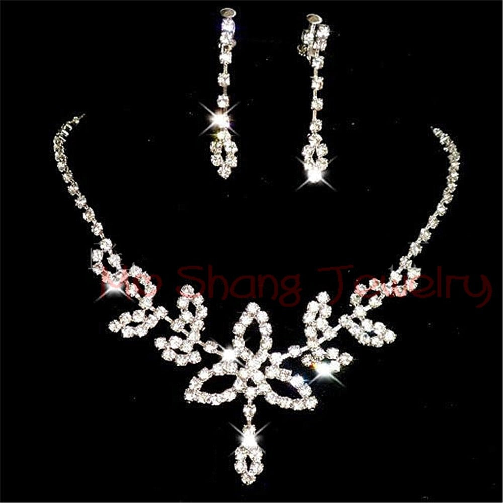White Crystal Rhinestones Silver Plated  Jewelry Set