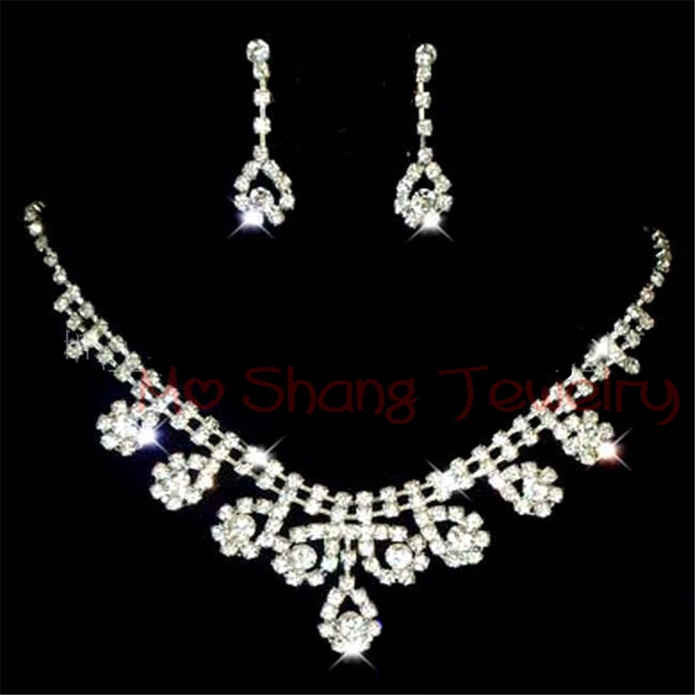 White Crystal Rhinestones Silver Plated  Jewelry Set