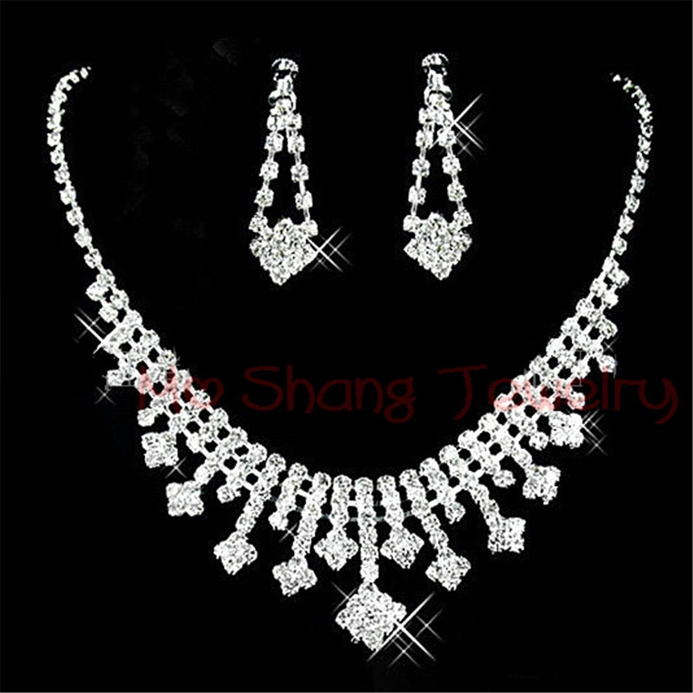 White Crystal Rhinestones Silver Plated  Jewelry Set