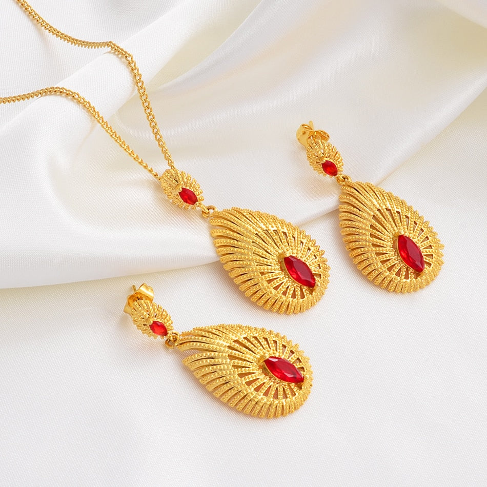 Gold Color  African Necklace Earrings Jewelry sets