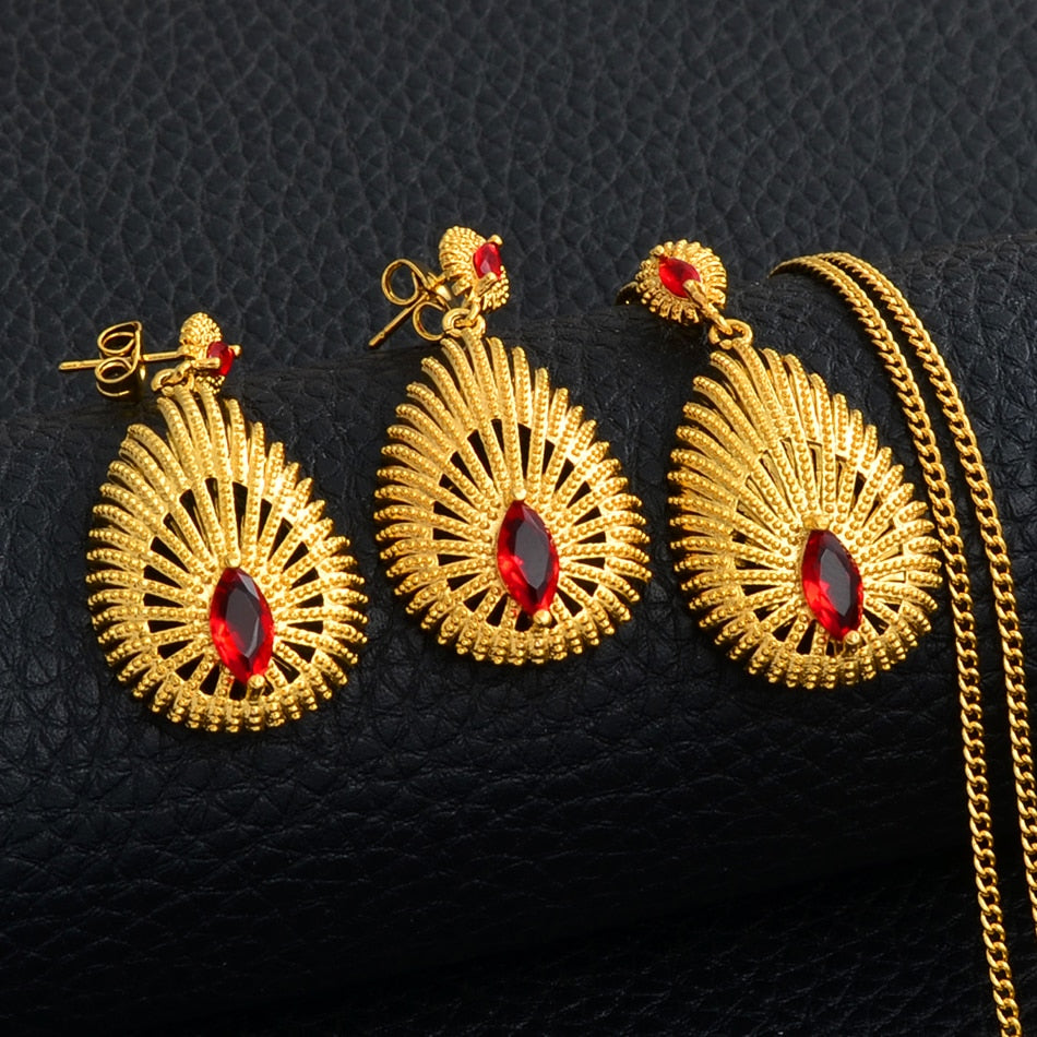 Gold Color  African Necklace Earrings Jewelry sets