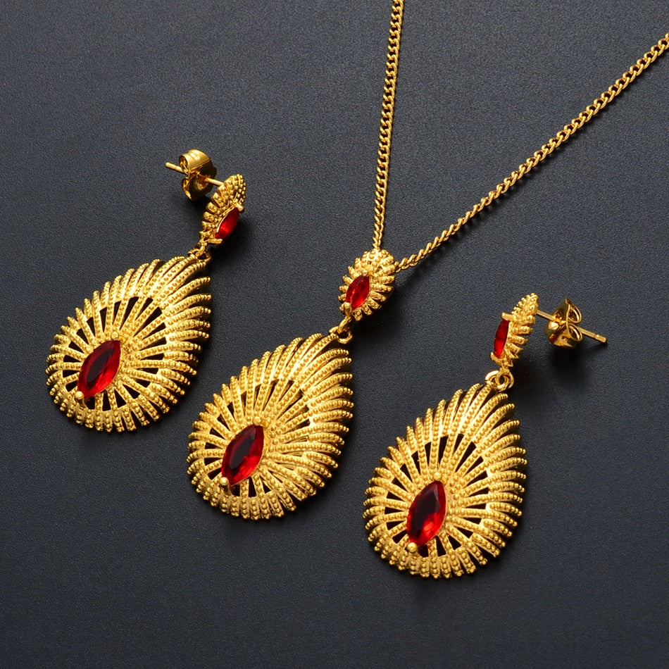 Gold Color  African Necklace Earrings Jewelry sets