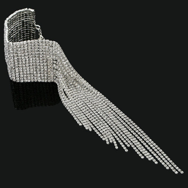 Fashion Long Tassel Rhinestone Bracelet Hand Jewelry for Women