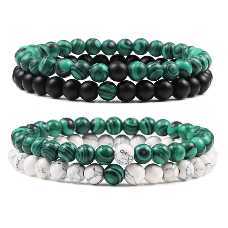 Couples   Classic Black Matte Green Malachite Bracelets