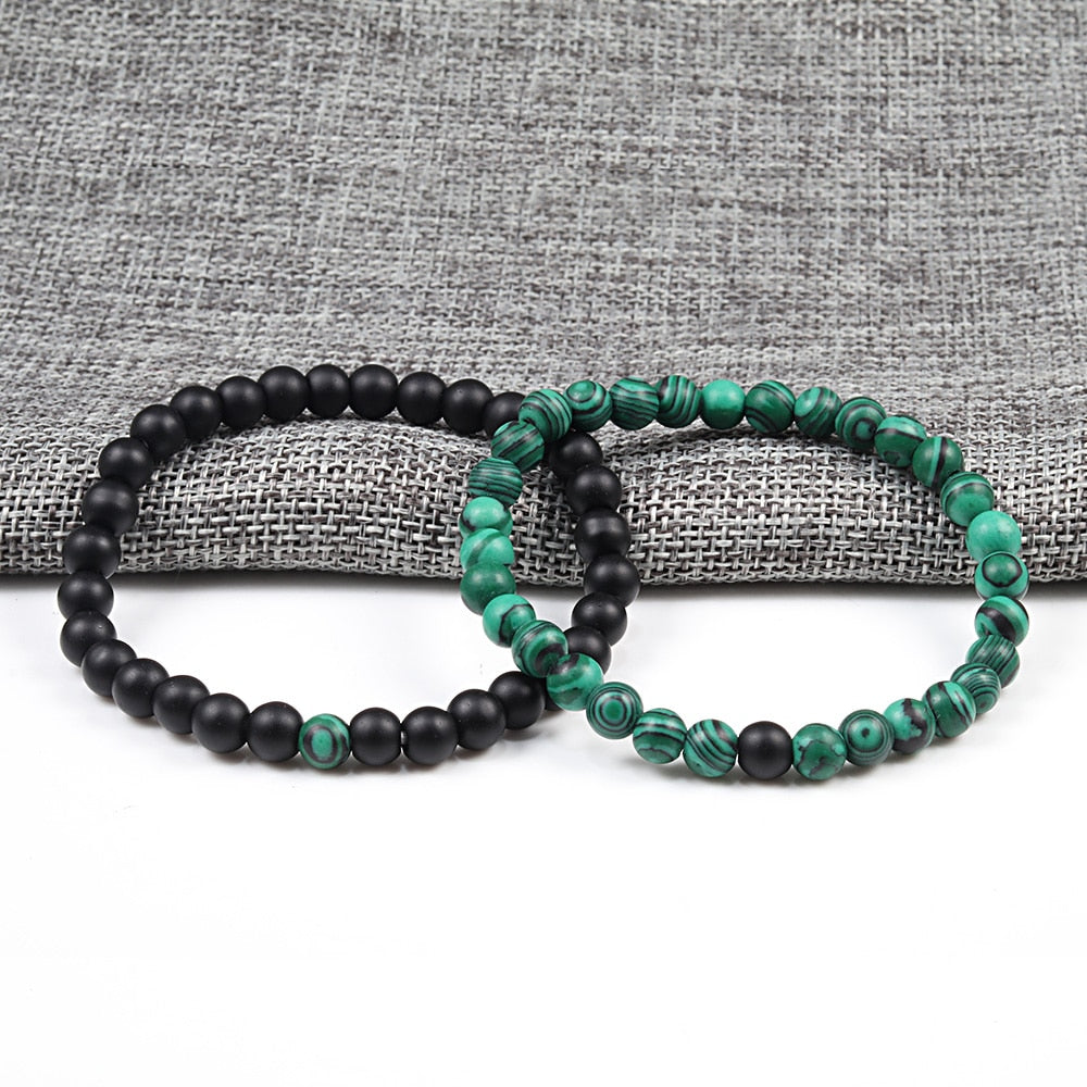 Couples   Classic Black Matte Green Malachite Bracelets