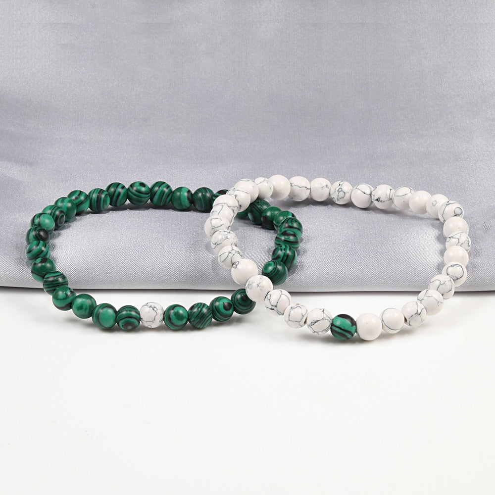 Couples   Classic Black Matte Green Malachite Bracelets