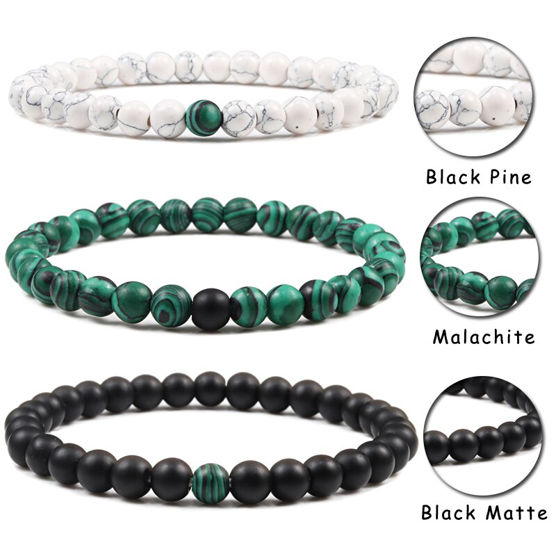 Couples   Classic Black Matte Green Malachite Bracelets