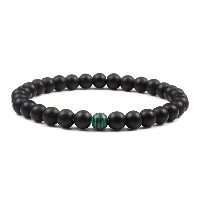 Couples   Classic Black Matte Green Malachite Bracelets