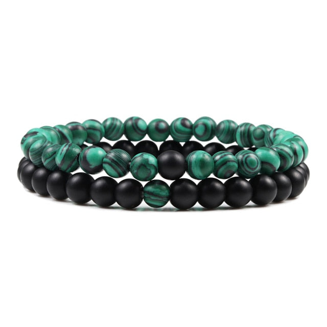 Couples   Classic Black Matte Green Malachite Bracelets