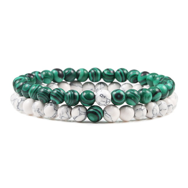 Couples   Classic Black Matte Green Malachite Bracelets