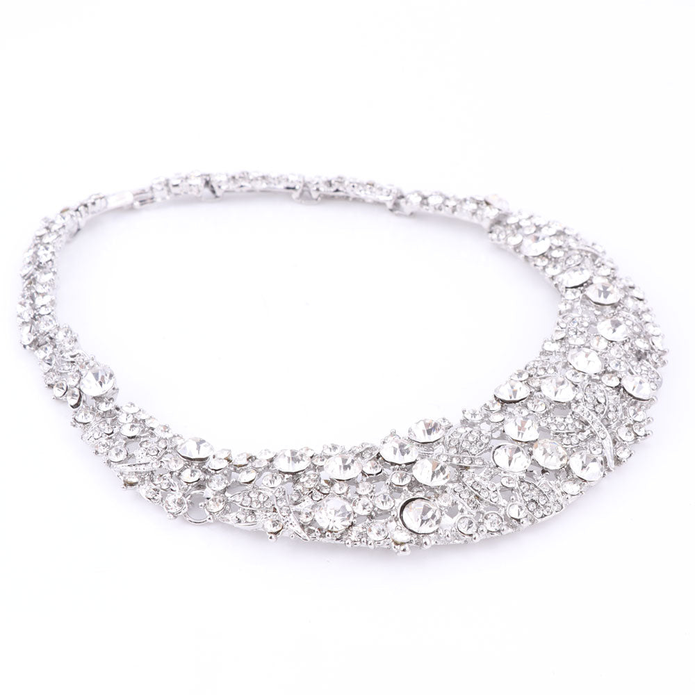 Crystal Necklace Sets Silver Color Jewelry Set