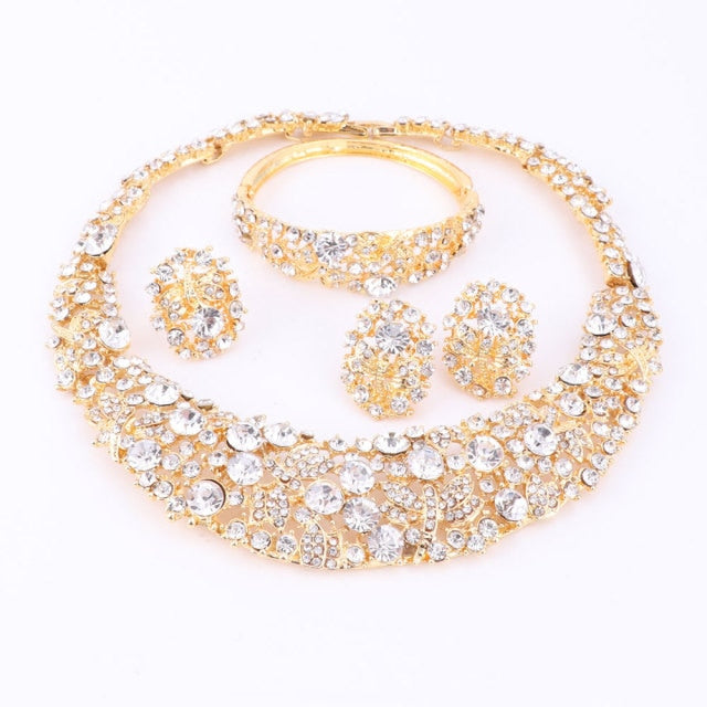 Crystal Necklace Sets Silver Color Jewelry Set