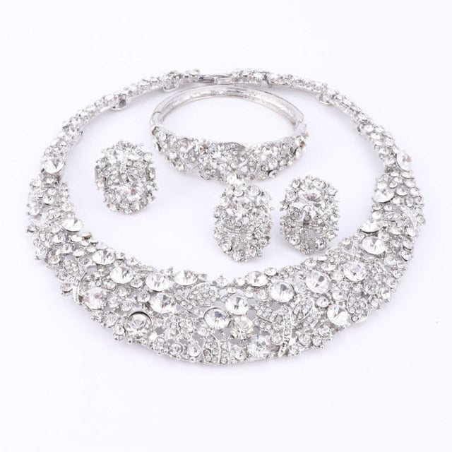 Crystal Necklace Sets Silver Color Jewelry Set