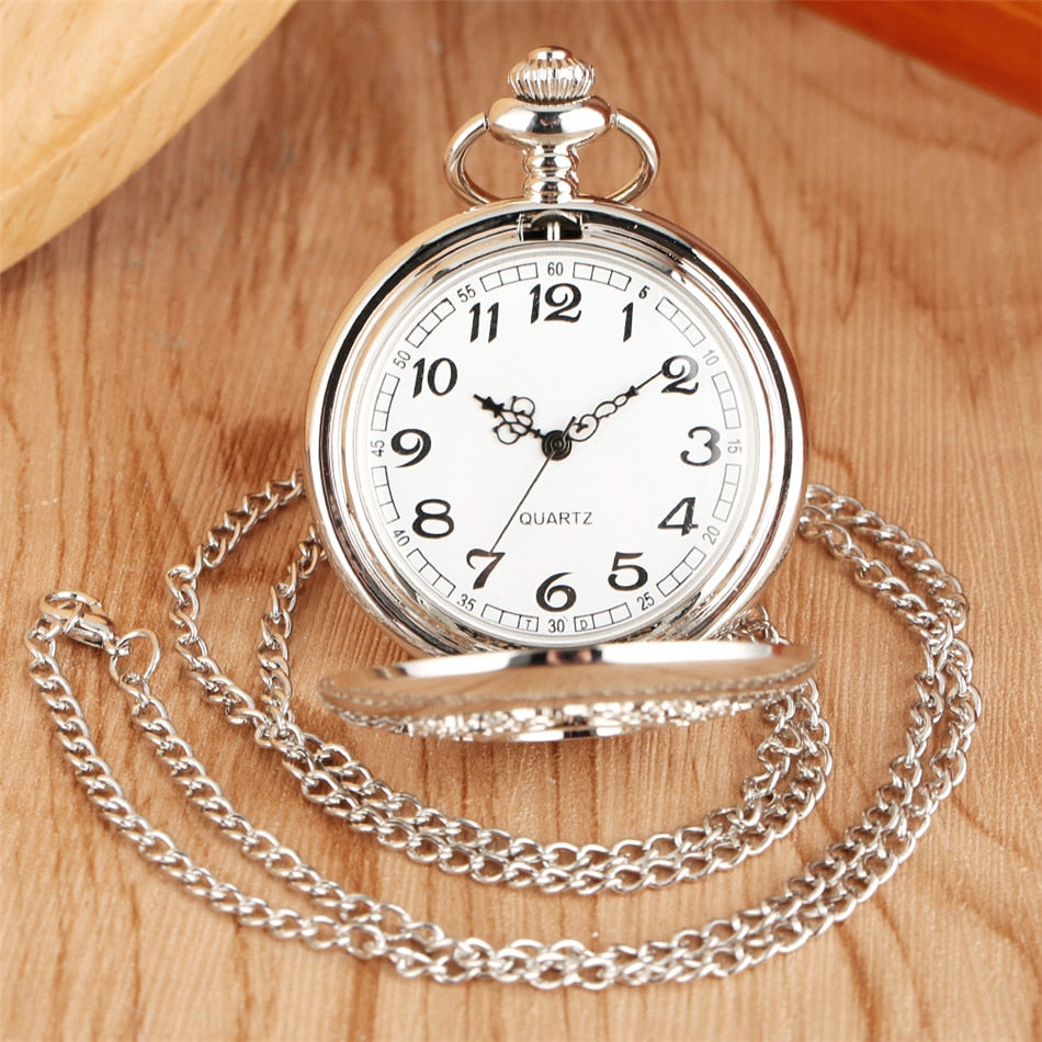 Hollow Silver Pendant Fob Pocket Watch With Necklace