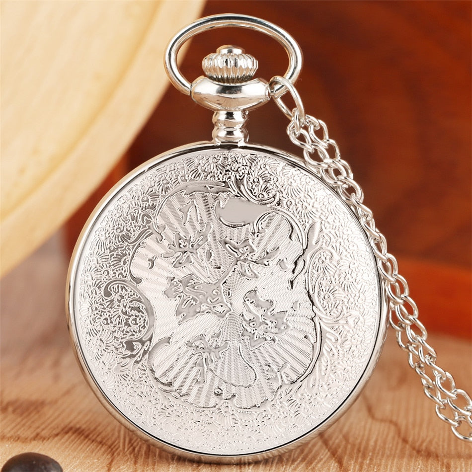 Hollow Silver Pendant Fob Pocket Watch With Necklace