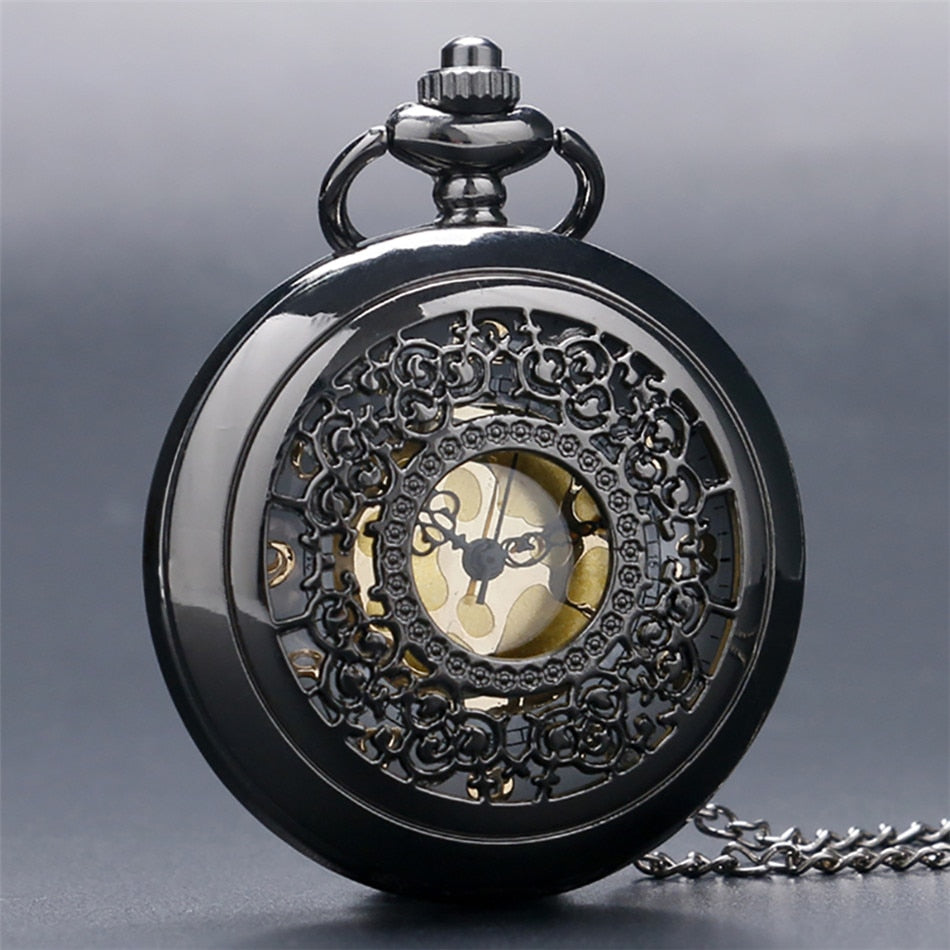 Hollow Silver Pendant Fob Pocket Watch With Necklace