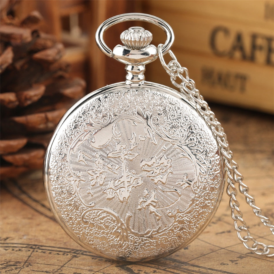 Hollow Silver Pendant Fob Pocket Watch With Necklace