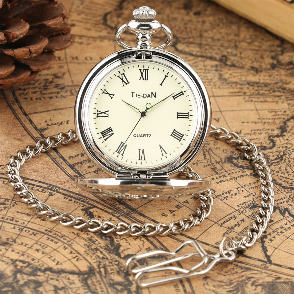 Hollow Silver Pendant Fob Pocket Watch With Necklace