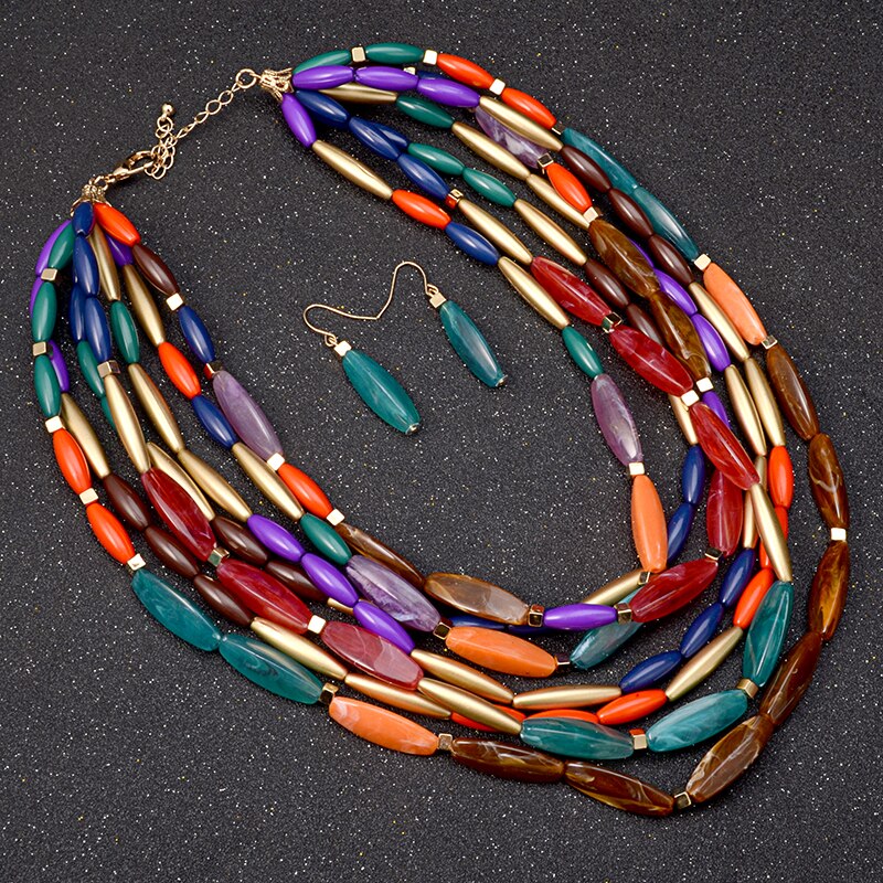 Newest fashion color beads multi layer necklace  jewelry set