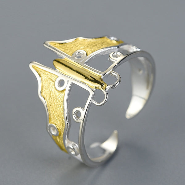 925 Sterling Silver Adjustable Hollow Butterfly Kite Rings for Women
