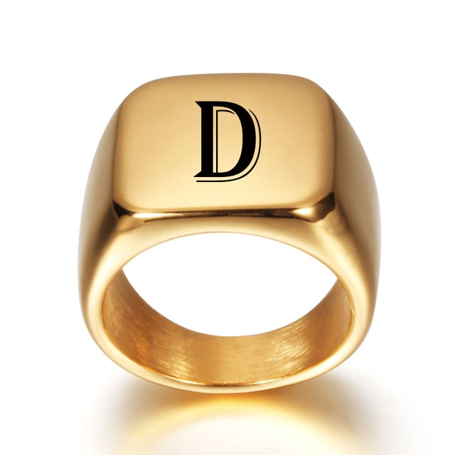 Personalised Initial Engrave  Alphabet Signet  Ring