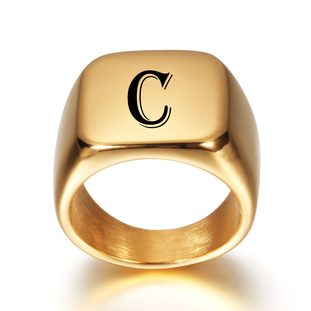 Personalised Initial Engrave  Alphabet Signet  Ring
