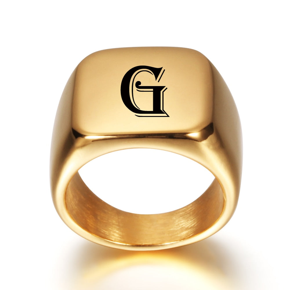 Personalised Initial Engrave  Alphabet Signet  Ring