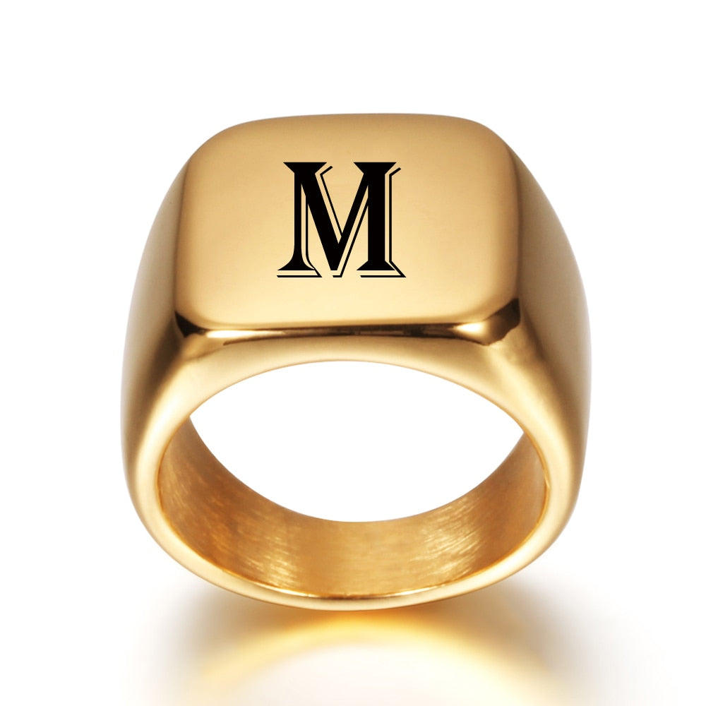 Personalised Initial Engrave  Alphabet Signet  Ring