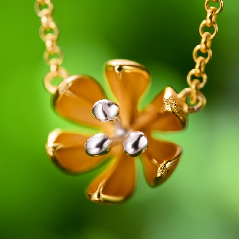 925 Sterling Silver Fresh Blooming Flower Pendant Necklace for Women