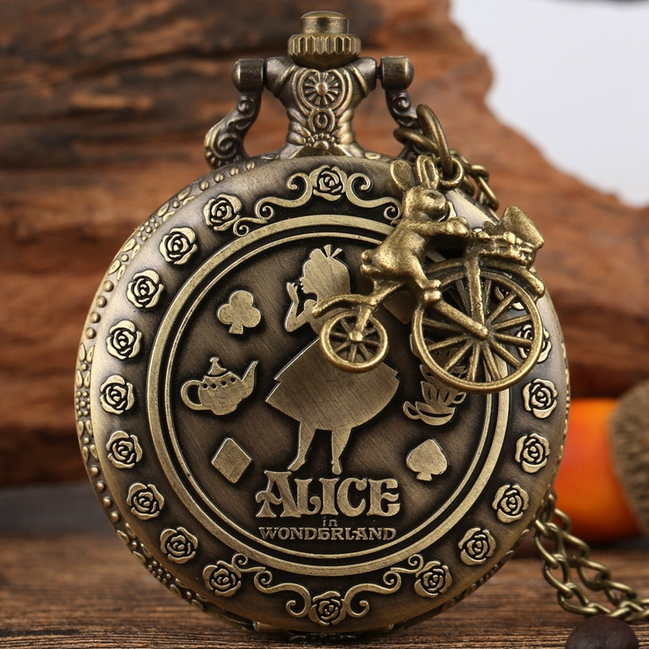 Retro Bronze Dream Alice in Wonderland  Quartz Pocket Watch