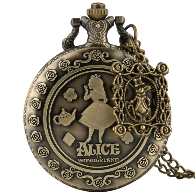 Retro Bronze Dream Alice in Wonderland  Quartz Pocket Watch