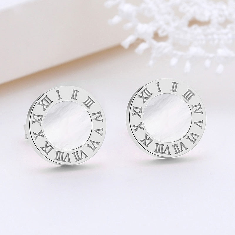 Women Vintage Roman Numeral Crystal Small Earing