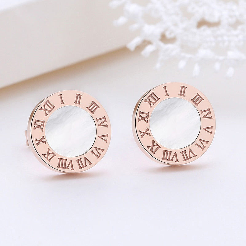 Women Vintage Roman Numeral Crystal Small Earing