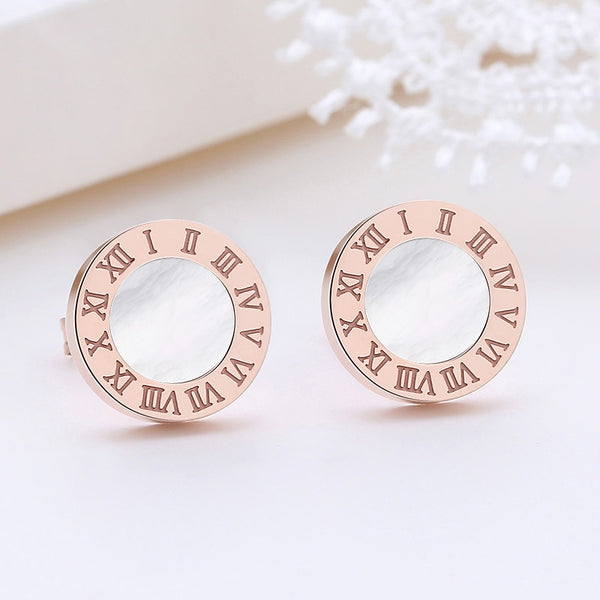 Pendientes pequeños vintage de cristal con números romanos para mujer