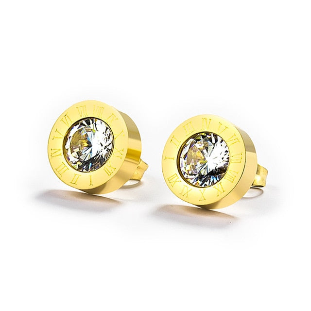 Women Vintage Roman Numeral Crystal Small Earing