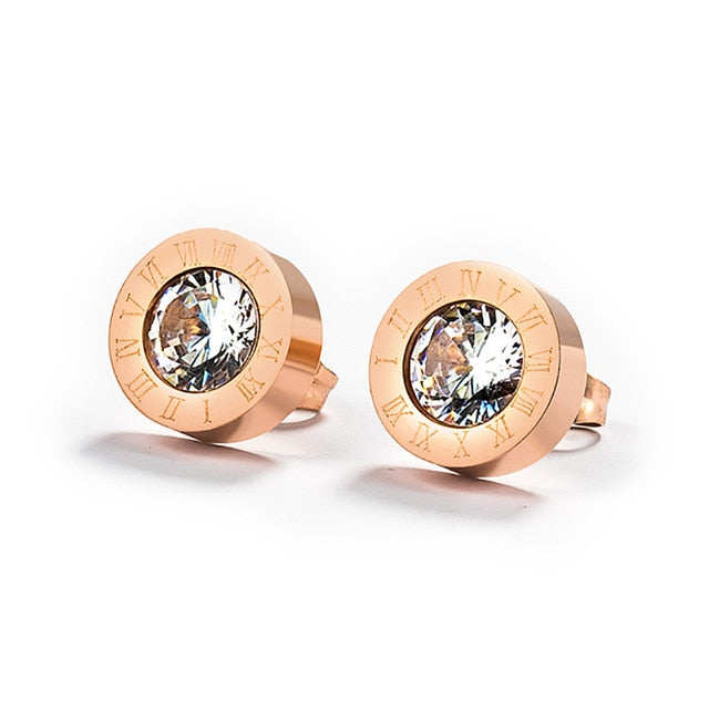 Women Vintage Roman Numeral Crystal Small Earing