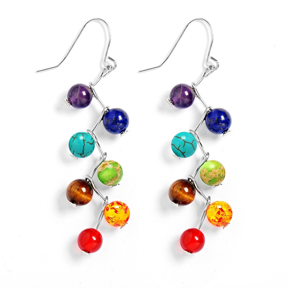 Natural Stone Yoga 7 Chakra 6mm Beads Earrings