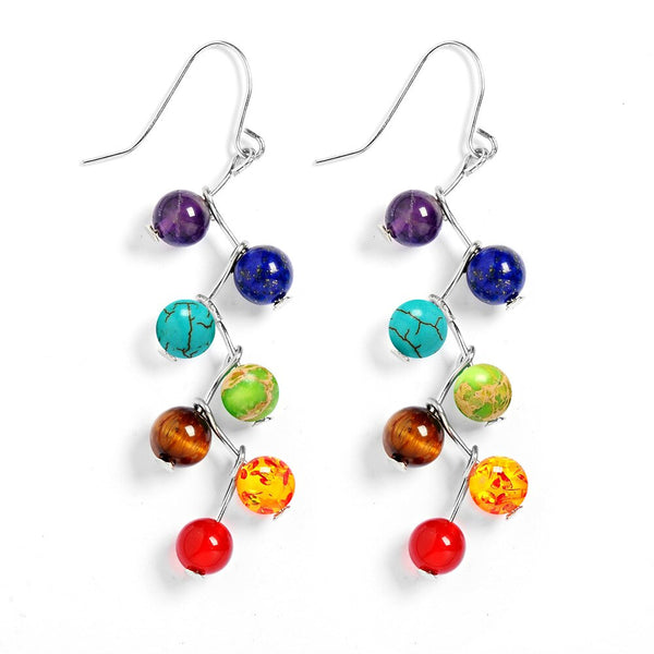 Natural Stone Yoga 7 Chakra 6mm Beads Earrings