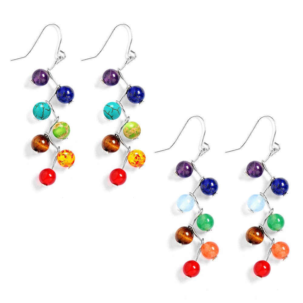 Natural Stone Yoga 7 Chakra 6mm Beads Earrings