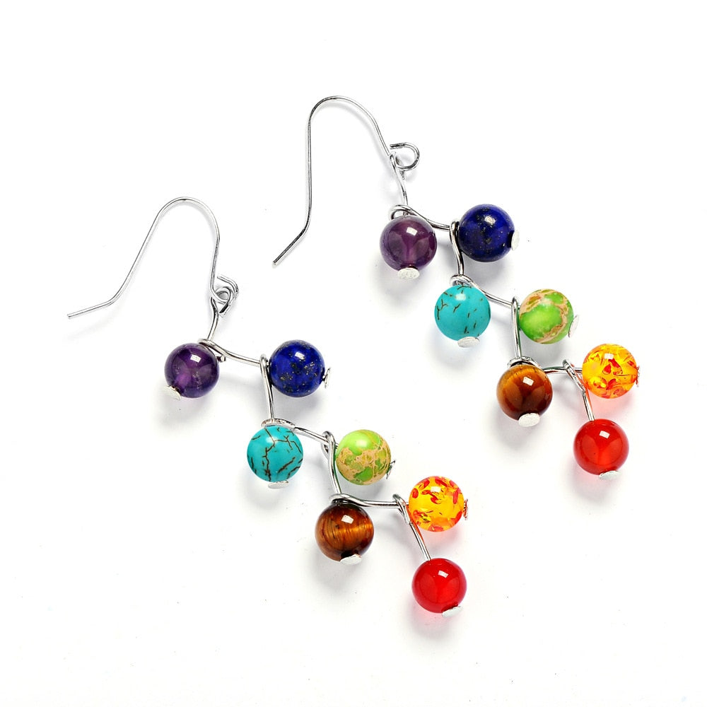 Natural Stone Yoga 7 Chakra 6mm Beads Earrings