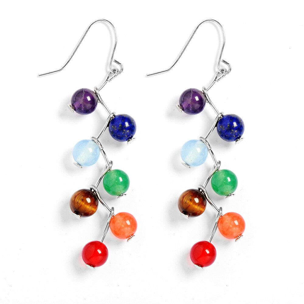 Natural Stone Yoga 7 Chakra 6mm Beads Earrings