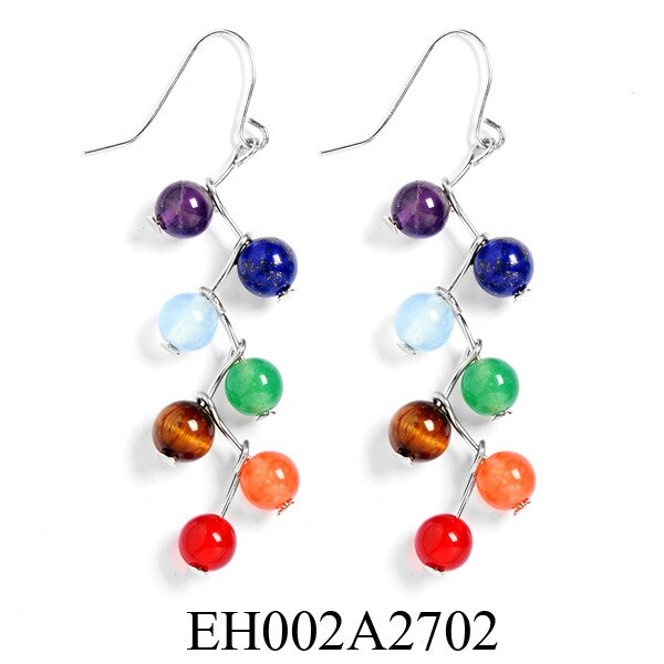 Natural Stone Yoga 7 Chakra 6mm Beads Earrings