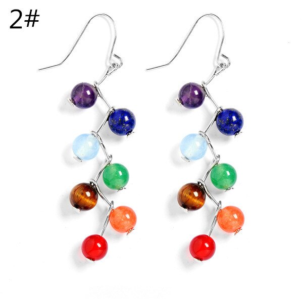 Natural Stone Yoga 7 Chakra 6mm Beads Earrings
