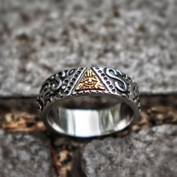 Masonics Wedding Band Eye of Providence Symbol Stainless Steel Ring