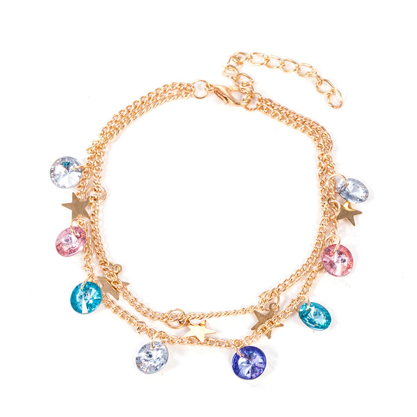 Conjunto de tobilleras modernas y sencillas de múltiples capas con estrellas para mujer