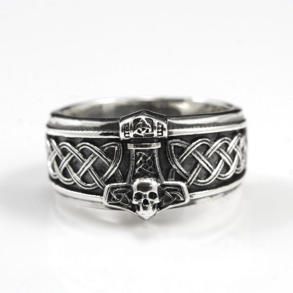 Hammer Stainless Steel Biker Ring Mens Mjolnir Skull Rings
